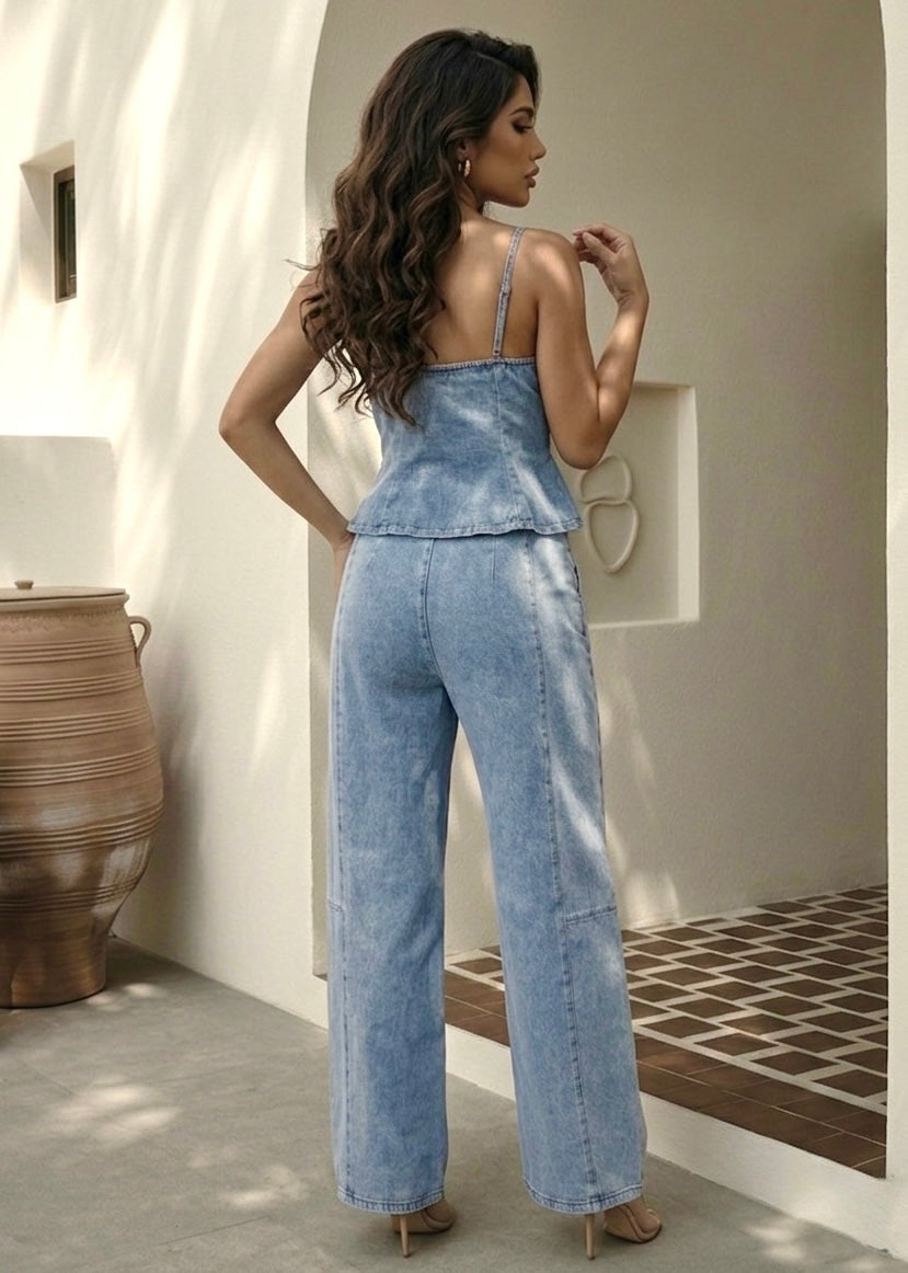 Denim Ruffle Pant Set - Couple Boutiques