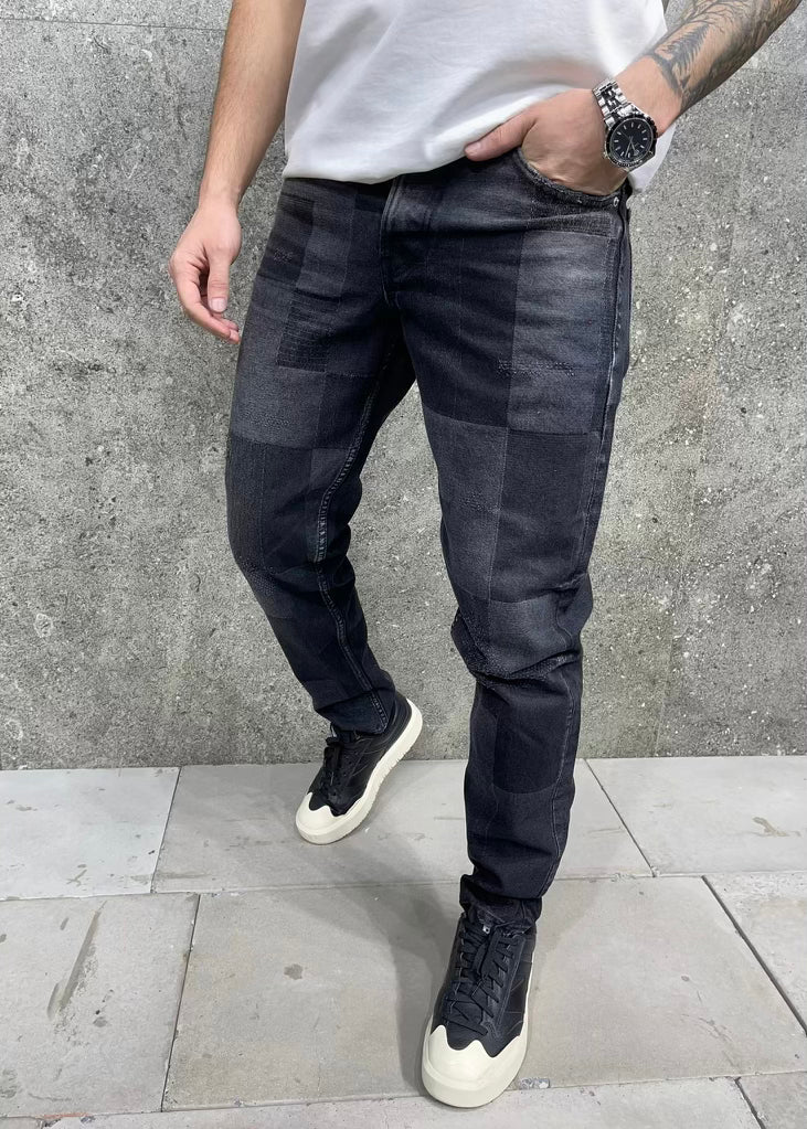checker print jeans for men 